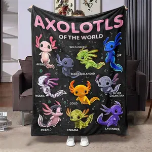 Cartoon Axolotl Pattem Blanket, 1 Count SoftThrow Blanket, Air-conditioned Room BlanketWarm Nap Blanket for Home Office TravelCamping, Comfy Blanket, Camping Essentials