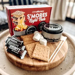 City Bonfires S'mores Night Pack - Includes Graham Crackers, Chocolate Chips, and Morsels for S'mores Snack | 3-5 Hours of Burn Time | No Wood No Embers