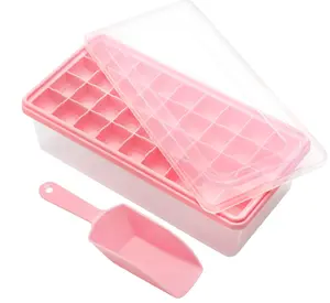 Food-grade Silicone Ice Cube Tray with Lid and Storage Bin for Freezer, Easy-Release 36 Small Nugget Ice Tray with Spill-Resistant Cover&Bucket, Flexible Ice Cube Molds with Ice Container, Scoop Cover Kitchen Utensils