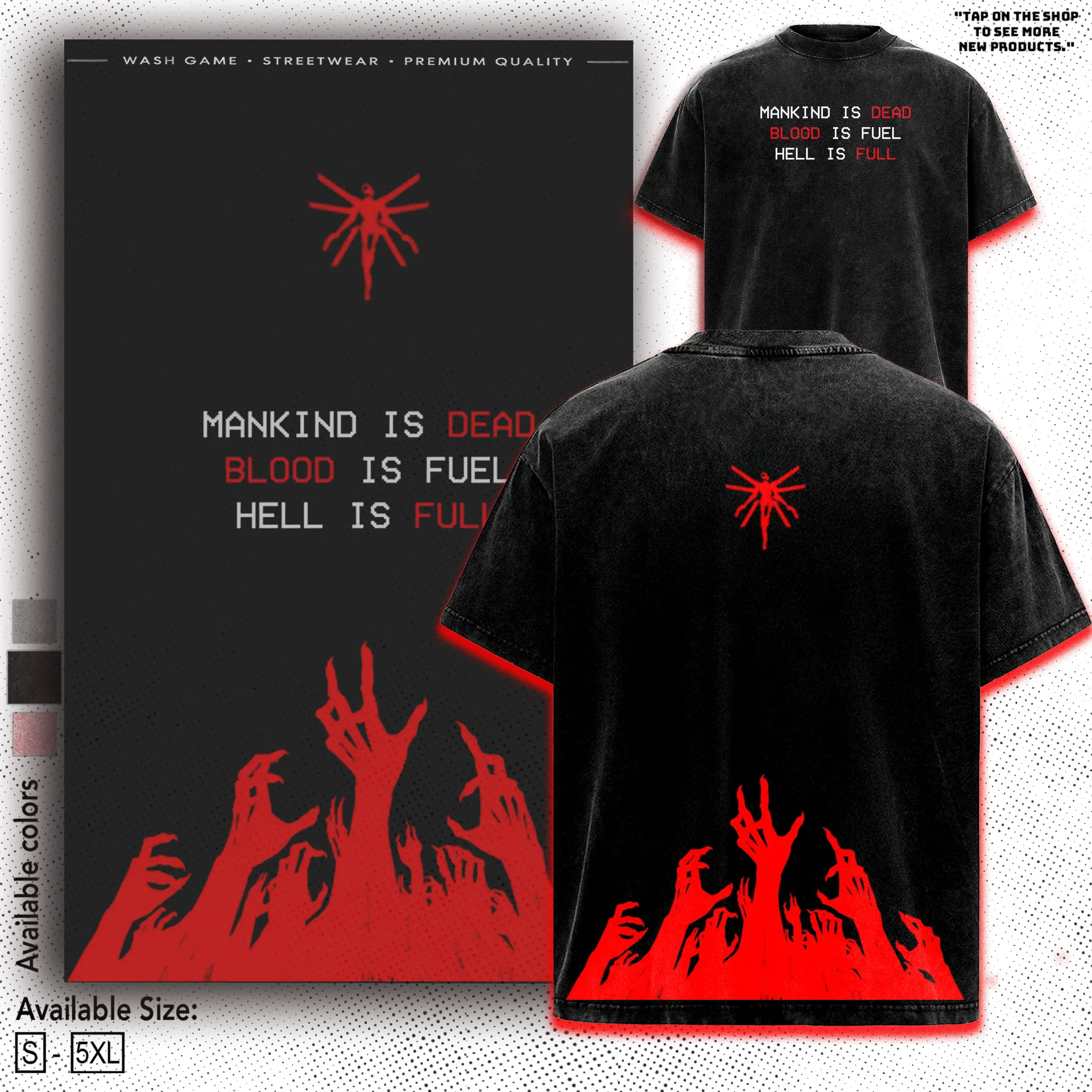 Mankind is Dead Ultrakill Inspired Acid Wash Top, Retro 90s Gaming Slogan Streetwear Tee, Men's Vintage Oversized Graphic T-shirt, Unisex Cotton Aesthetic Apparel, Gift For Gamer, Summer Outfits