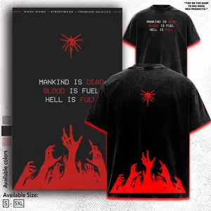 Mankind is Dead Ultrakill Inspired Acid Wash Top, Retro 90s Gaming Slogan Streetwear Tee, Men's Vintage Oversized Graphic T-shirt, Unisex Cotton Aesthetic Apparel, Gift For Gamer, Summer Outfits