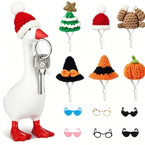 6 Set Holiday （Not include goose）Desk Goose Outfits 7 Inch Mini Knitting Hats Gift