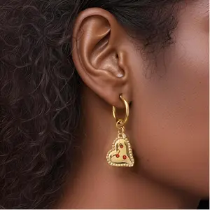 1 Pair of Light Luxury Creative Style Golden Heart-shaped Stainless Steel Women's Earrings, Set with Sparkling Synthetic Zircon, Romantic and Sexy Casual Wear, Valentine's Day, Anniversary Jewelry Gifts