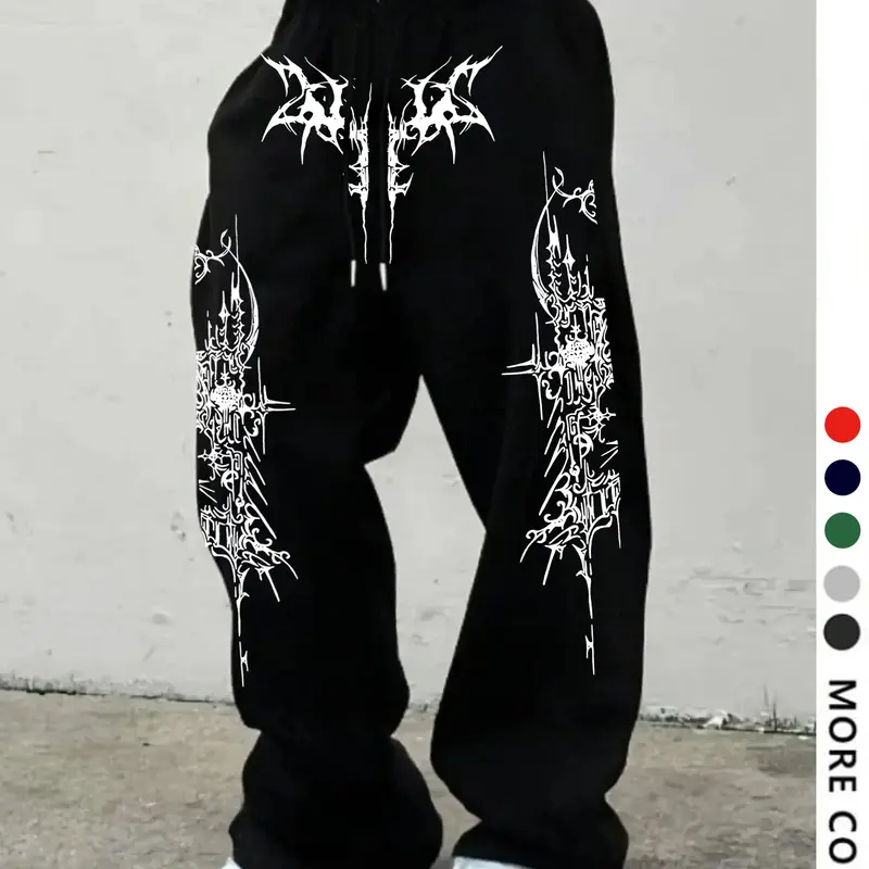 Men's Casual Loose-Fit Jogger Pants, Athleisure Pants, Thorn Lightning Print Drawstring Wide Leg Sweatpants, All-Season Comfortable Men's Clothing, Printed Sweatpants