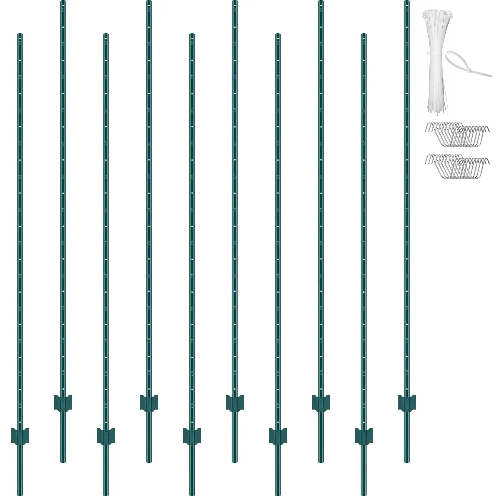 【SummerFinds】VEVOR 7 Feet Fence Post,  , 10 Pack T-Post Heavy Duty Metal Fence Posts, Sturdy Steel Fence Stakes for Garden Yard, Lawn, Farms and Outdoor Wire Fencing, Green