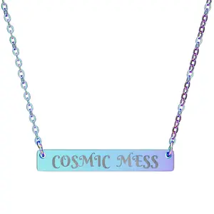 COSMIC MESS  Horizontal Bar Necklace (Engraving) - 316L Surgical Grade Stainless Steel