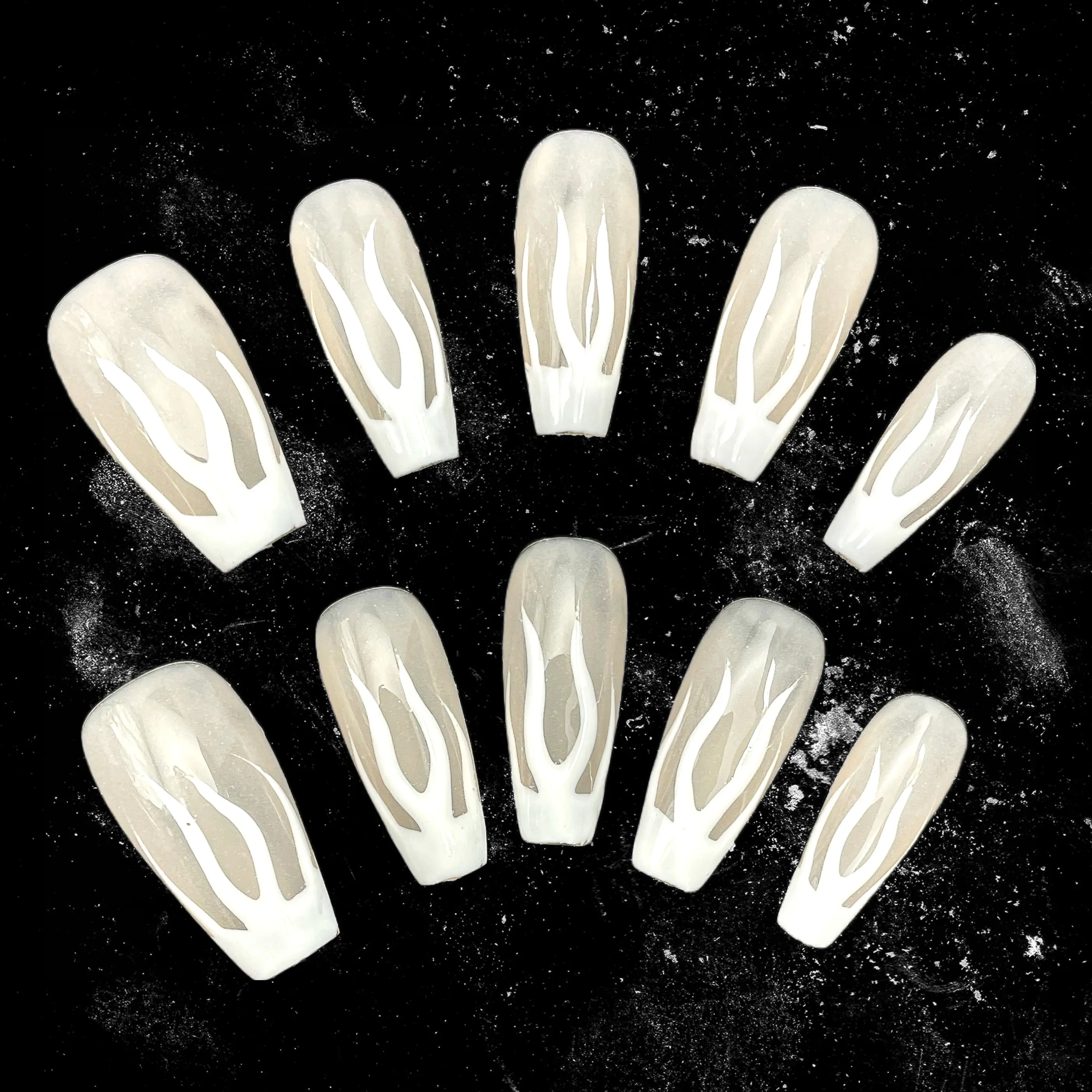 Kandy Klaws | White Hot Flames Press On Nails | Glow in the Dark Glue On Nails | Coffin Fake Nails 22mm | Handmade | Press Ons with Charm | Trendy Party Nails