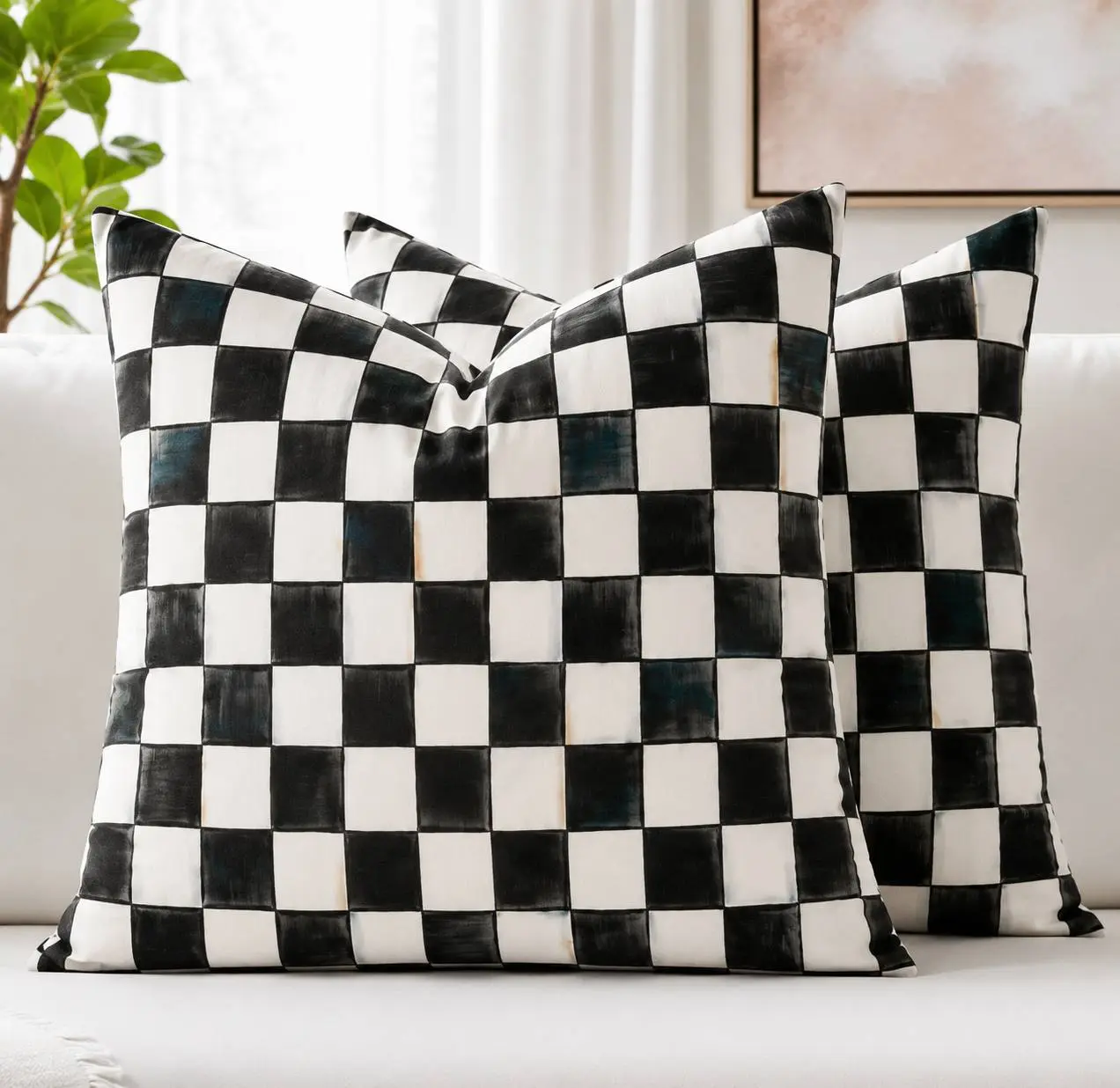 Mackenzie Childs Courtly Check Velvet Standard Pillowcases, Super Soft and Cozy Luxury Fuzzy Flannel Pillow Cases with Zipper