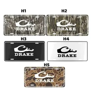 Old school Drake logo Bottomland Camo Black White Custom License Plate – Durable Aluminum with 4 Pre-Drilled Holes, Perfect Gift Ideas, made in USA, Car Truck Tag