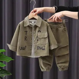 New Boys' Korean Style Handsome Baby Spring/Autumn Fashion Letter Print Corduroy Sports Three-Piece Set