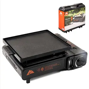 2 in 1 Butane Griddle, Black Color, 7650 BTU, Piezo-Electric 2.2kw, Cast Aluminum Griddle, Compact - Lightweight,  CSA Approved for Outdoor Cooking