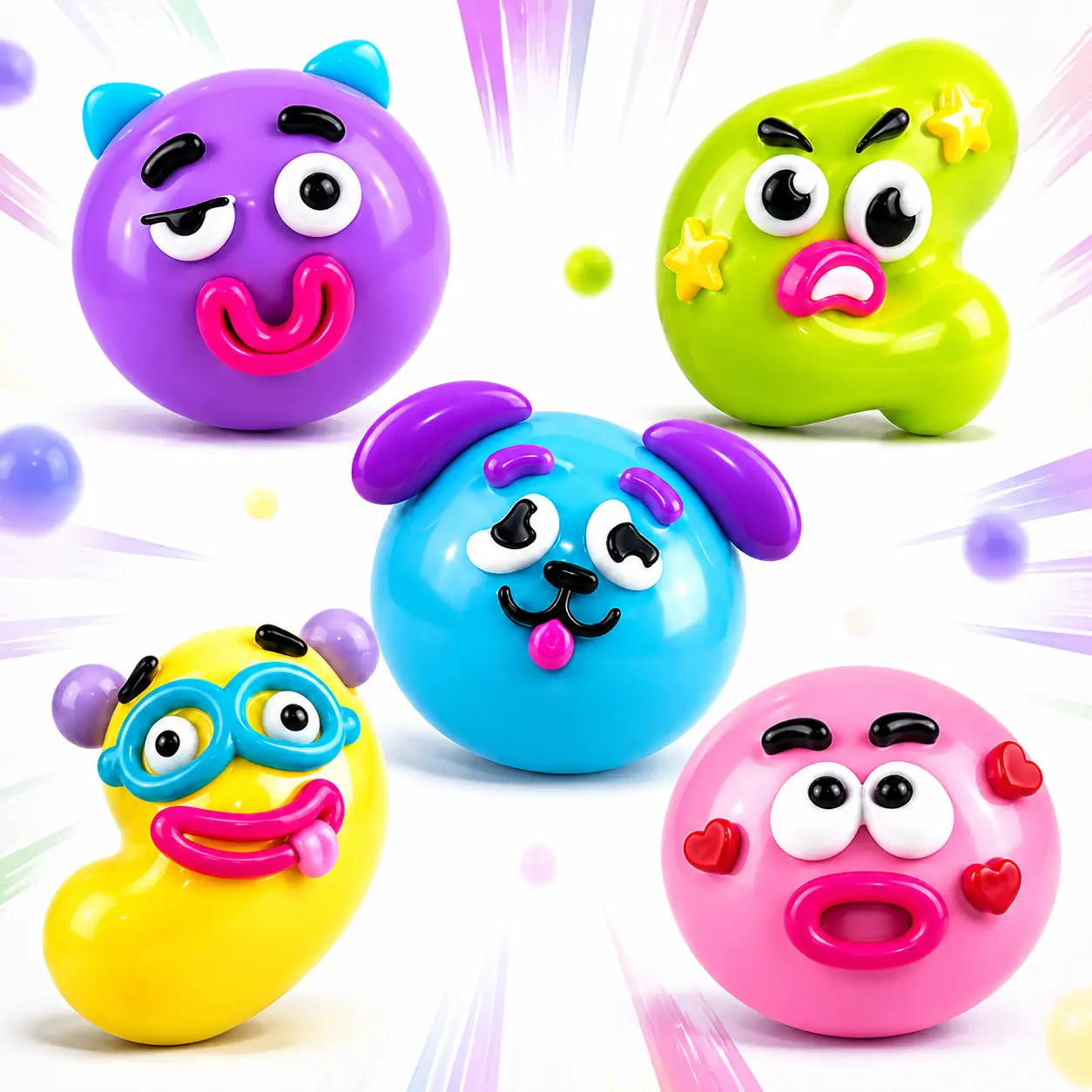 Funny Cartoon Character Squishy Stress Balls, Soft Elastic Squeeze Fidget Toy, Colorful Cute Face Sensory Toys, Anxiety Stress Relief Toys for Kids & Adults, Classroom Rewards Party Supplies