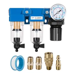 1/4" NPT Air Drying System - Double Air Filters, Air Pressure Regulator Combo - Manual Drain, Poly Bowl - DFR-02M