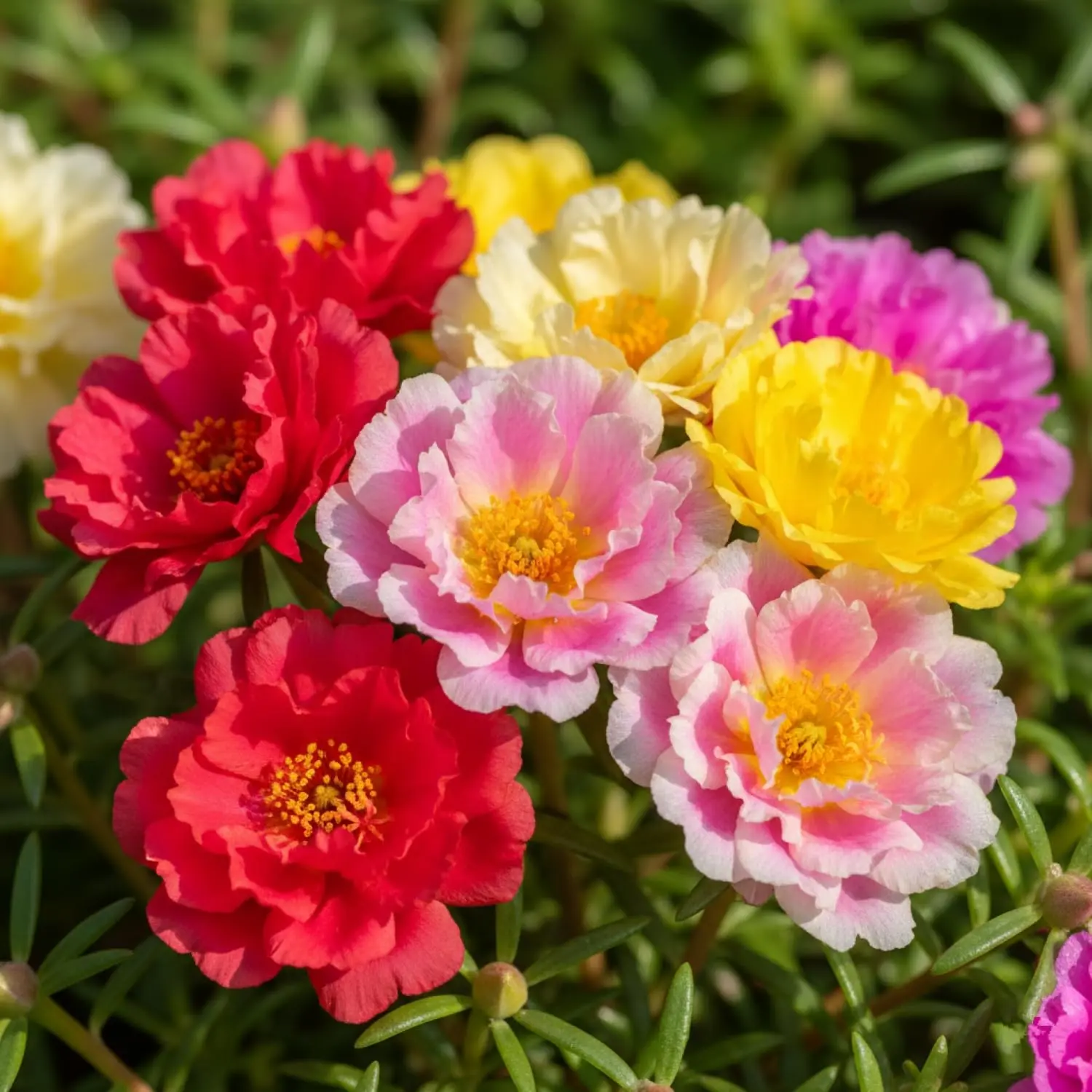 Portulaca Grandiflora Moss Rose Flower Seed Variety Pack - 6000 Colorful, Easy-to-Grow, Low-Maintenance Ornamental Seeds for Home Garden Flowers, Plant Decor, Floral Decor, Partial Sun