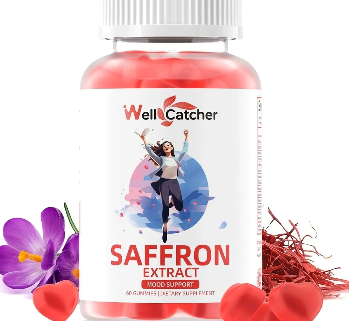 Saffron Gummies for Kids Adults: Happy Saffron Extract Supplements 100mg Support Mood Focus Calm & Sleep for Men Women with Sugar Free Organic Ashwagandha Vitamins Strawberry Flavor 60 Days Supply