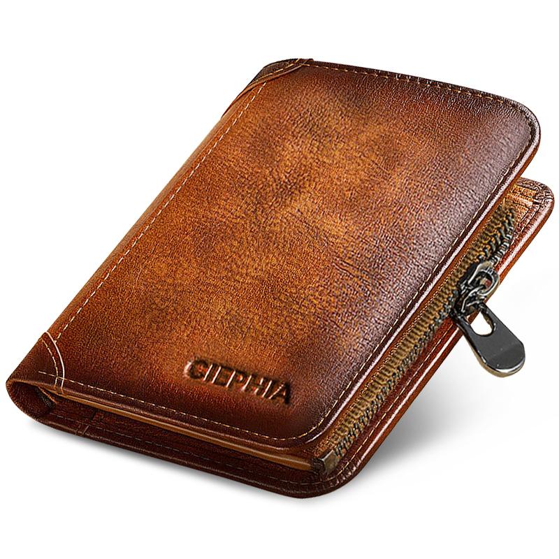CIEPHIA Men's Genuine Leather RFID Blocking Bifold Wallet, Vintage Multi-Function Card Holder with 2 ID Windows and Zipper Coin Pouch CIEPHIA Men's Genuine Leather RFID Blocking Bifold Wallet, Vintage Multi-Function Card Holder with 2 ID Windows and Zipper Coin Pouch