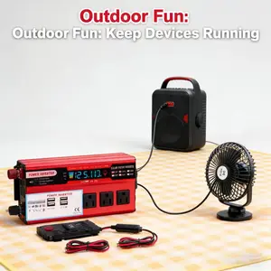 Portable 5000W Peak Car Power Inverter DC 12V to AC 110V Power Converter for Car Truck RV Boat 3 AC Power Outlets 4 USB Fast Charging Ports Advanced Safety Protection LCD Screen Compact Design for Outdoor Camping Emergency Backup Power Supply