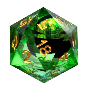 DND Dragon Eye Dice Set Black Resin Core Silver Numbers Polyhedral Dice for RPG Games with Dragon Power Aura and Clear Silver Engraving