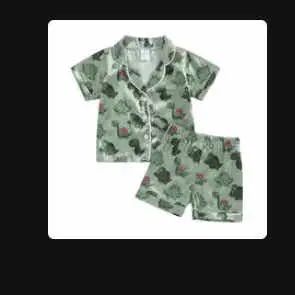 Toddler Baby Boy Silk Pajamas Dinosaur Satin Pajamas Set Short Sleeve Button-Up Top Shorts 2PC PJs