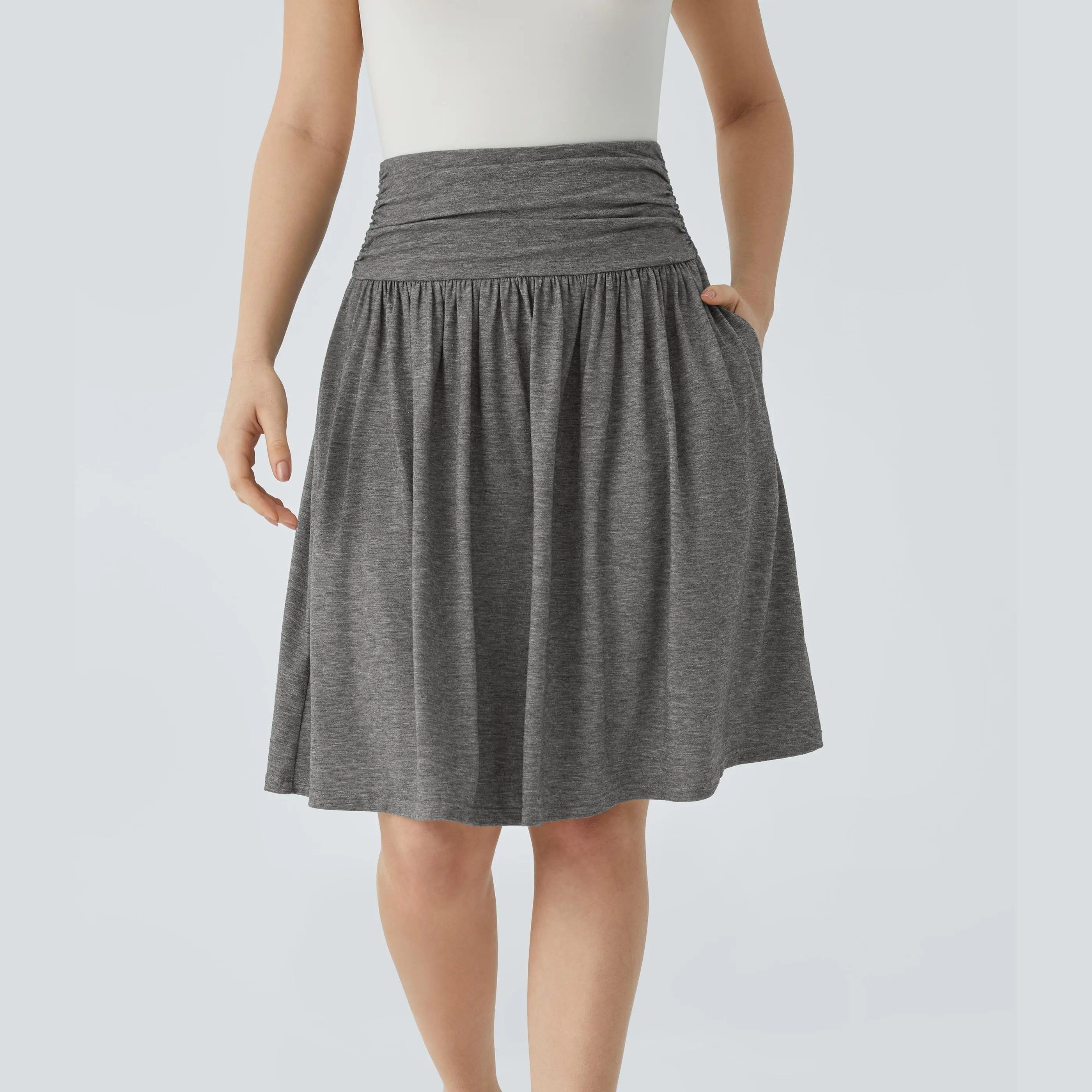 Halara High Waisted Ruched Side Pocket Flowy Resort Skirt
