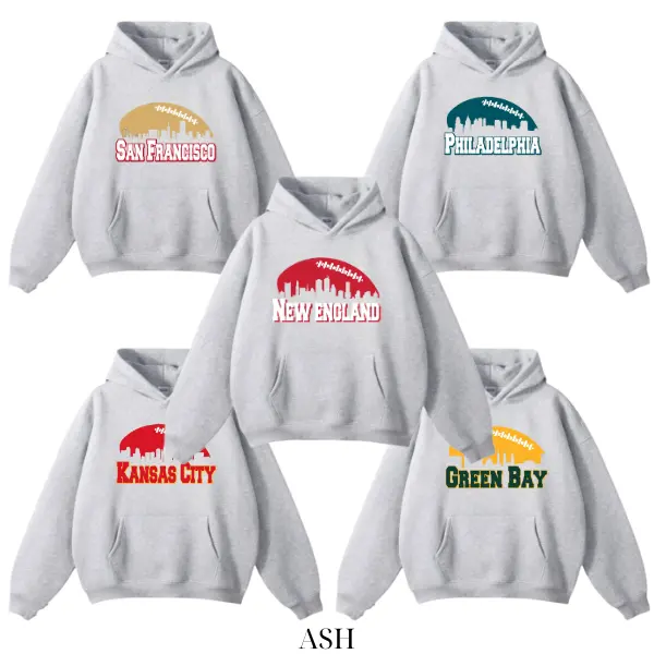 Retro City Skyline All Team Football Hoodie, Vintage 90s Game Day Football Pullover, Unisex ASH GREY Hoodie, Hometown Pride Collection, Sunday Kickoff Tailgate Streetwear, Custom All Team Football Merch, Classic Gridiron Fans Gift Apparel