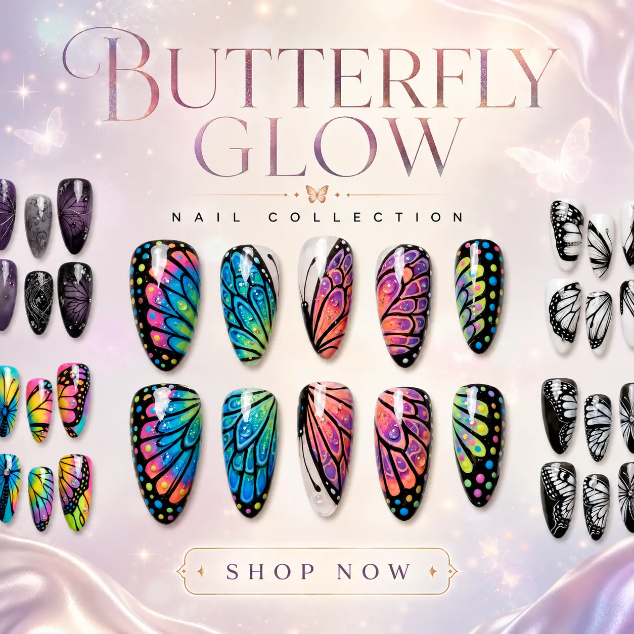 Butterfly Collection - Handmade Press-On Nails | Reusable, Salon-Quality, Long-Lasting, Glossy Design