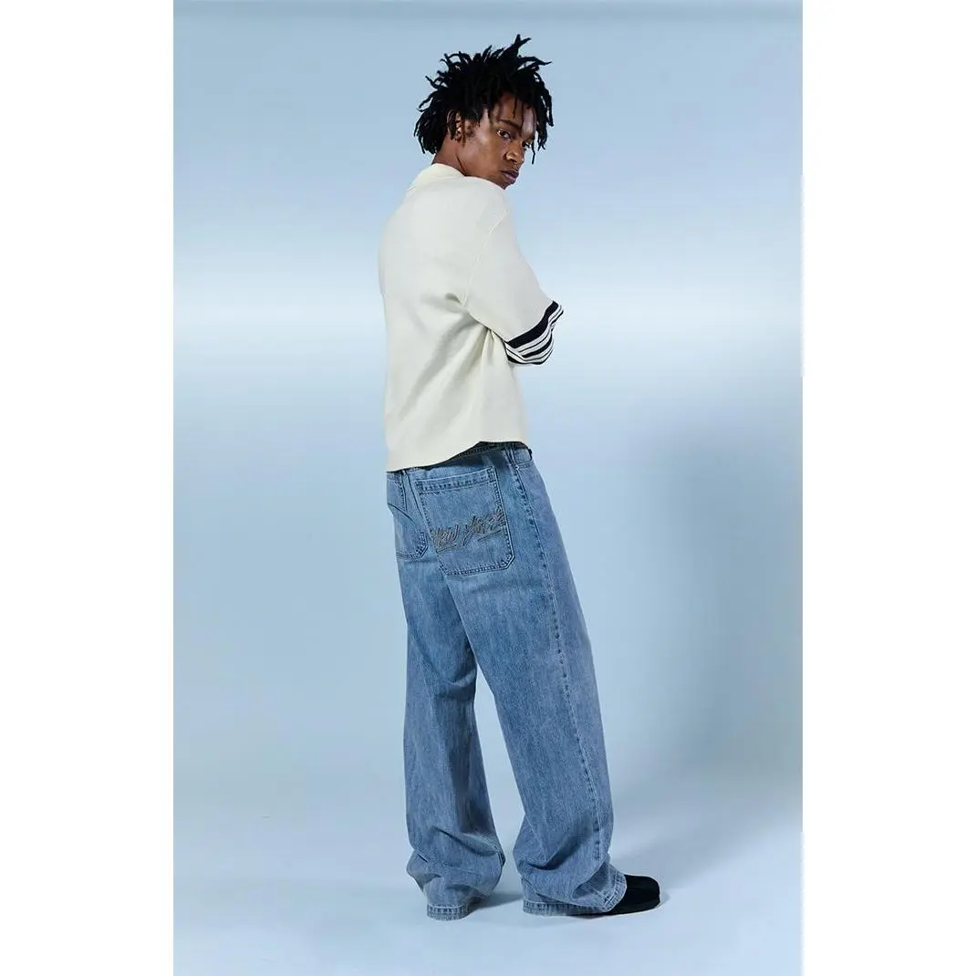 Pacsun Men's Blake Extreme Baggy Jeans NY Embroidery Medium Blue