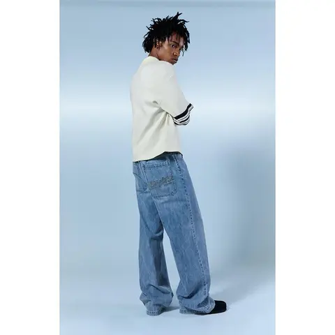 Pacsun Men's Blake Extreme Baggy Jeans NY Embroidery Medium Blue