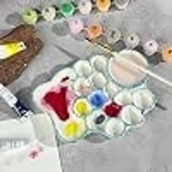 Blue Ceramic Paint Palette with Built-in Washing Area and Large Mixing Area | Unique Porcelain Watercolor Mixing Tray with Built-in Pen Holder, Decorative Paint Palette for Gouache, Artist Gift