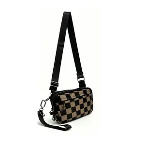 Checkered Wristlet wallets for women Nylon Quilted Wallet with 4 Zippers,Small Nylon Crossbody Bum Bag Mini Chest bagTravel Credit Card,Holder Cell Phone Organizer handbag lightweight color crossbody bag belt collection