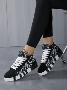 Women's Random Print Letter Graffiti Design High Top Sneakers, Comfortable Streetwear Shoes, Casual Outdoor Sports Footwear