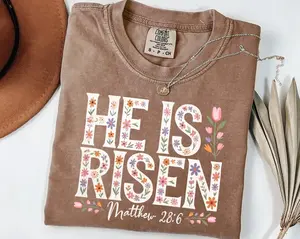 Comfort Colors Floral Easter Cross Shirt – He Is Risen Christian Tee