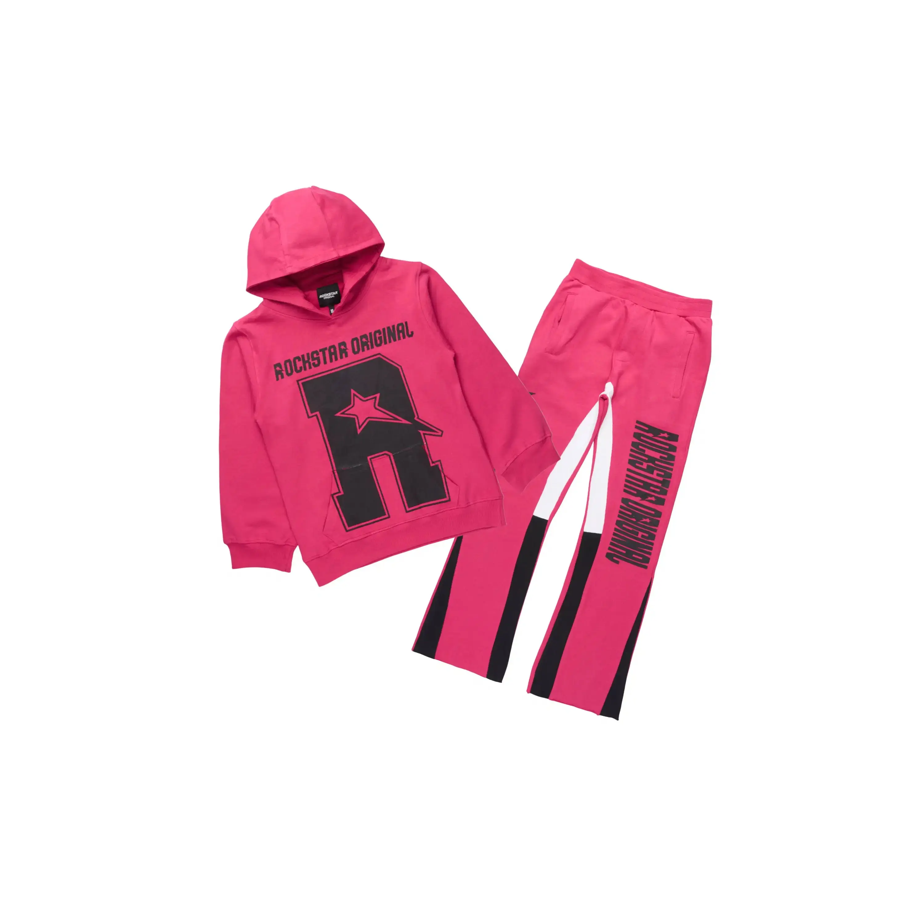 Girls Skendra Fuchsia/Black Hoodie/Stacked Flare Track Set