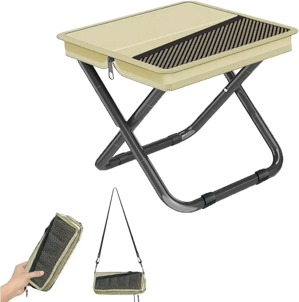 2-in-1 Collapsible Camping Stool & Sling Bag / 220LB Load Capacity Folding Portable Fishing Stool/Collapsible Stool for Camping, Hiking, Fishing, Gardening & Beach Outdoor Activities