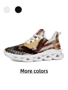 Vintage Oil Painting Style - Kids' American Independence Day Vintage Distressed Oil Painting Texture Spreading Wings Bald Eagle & Star-Spangled Banner Print Casual Sneakers, Perfect Children's Day Gift - Skin-Friendly & Breathable, Non-Slip & Wear-Resista