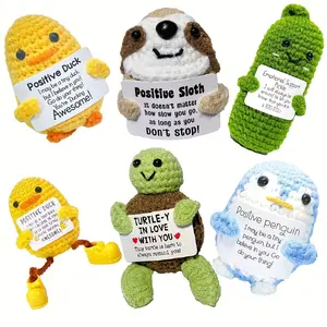 Hand Crochet Knitting Collection Doll with Positive Card Decoration Gift for Office Desk Furniture Male Female Sisters Birthday Party Christmas Valentine's Day Soft Stuffed Animal