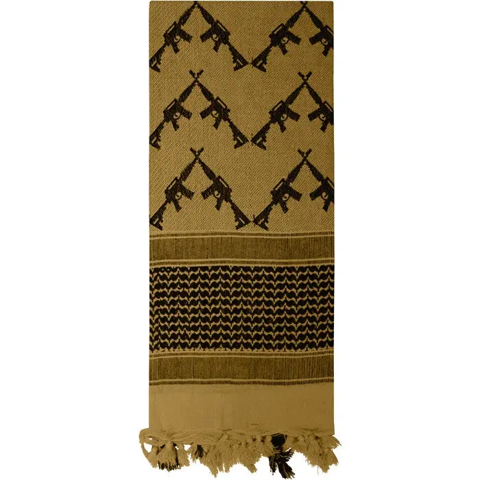 Coyote Brown Ethnic Tactical Scarf Head Wrap - 42"x42" Cotton Keffiyeh with Crossed Rifles, High Quality Stitch, Sun & Sand Protection, Heat Retention for Arid Climates