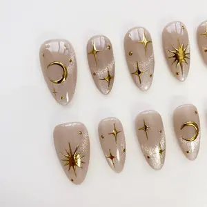 Aura press on nails long almond nails/Moon&Sun StarNails/Cat eye nails/Aura Nails/gyaru nails/gothic nails/Black Nails/Birthday Nails
