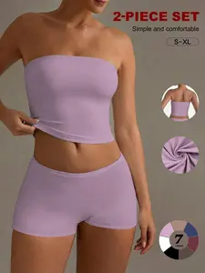 Women’s 2 Piece Tube Top and Shorts Set, Soft Stretch Strapless Lounge Set, Comfortable and Stylish Sleepwear for Women