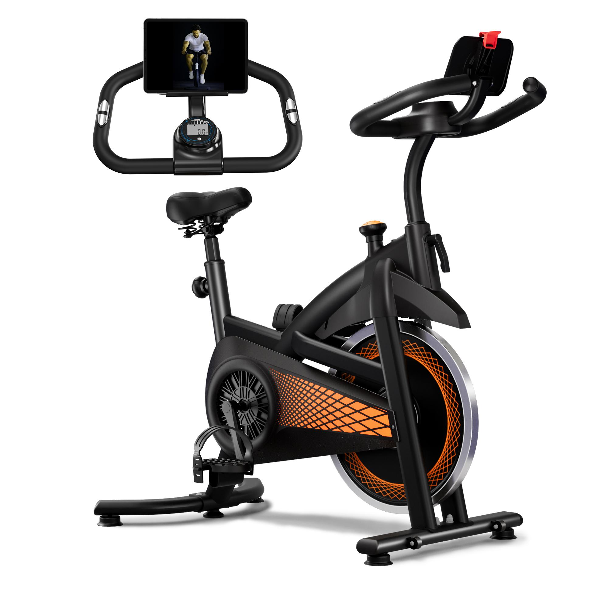SAVEYOUR Adjustable Resistance Comfort Seat Indoor Exercise Bike with Quiet Magnetic Resistance and Ergonomic Seat for Home Fitness Cardio in Black & Orange