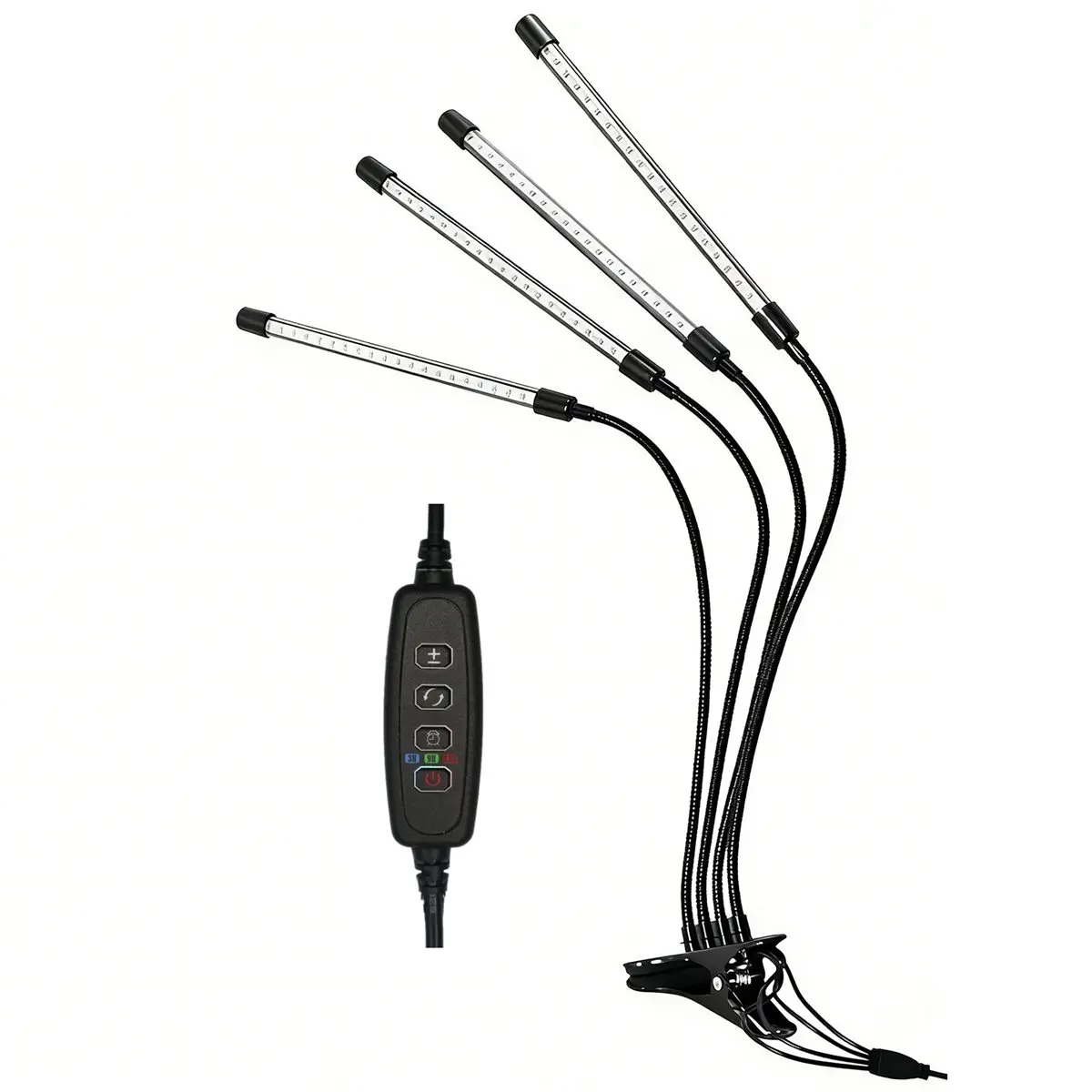 4-Heads Full Spectrum LED Grow Light with Adjustable Gooseneck Arms, Metal+Aluminum Build, Polycarbonate Component, 10 Dimmable Brightness Levels, 3 Versatile Lighting Modes, 1-Year Warranty, US Plug for Indoor Plant Seed Starting