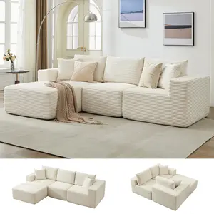 【GARVEE】108" Modular Sectional Sofa - L Shaped Boneless Cloud Couch with 67.5" Chaise, Reversible L/R Facing, No Assembly Required, Corduroy Fabric - Beige