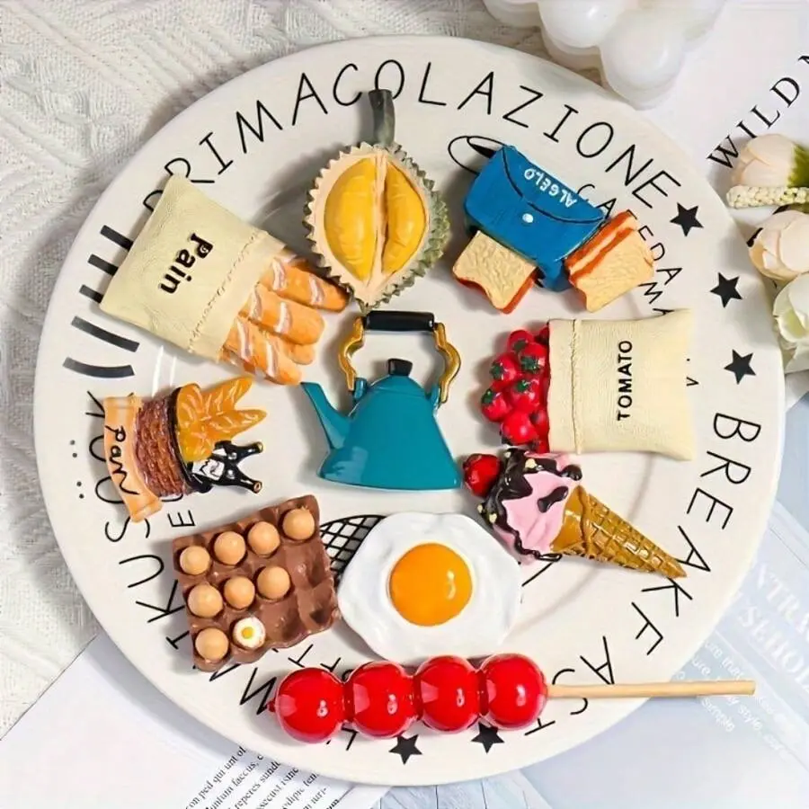 10Pcs Cute 3D Food Refrigerator Magnets, Resin Mini Food Fridge Magnets Set, Kitchen Decor for Fridge Locker Whiteboard Office, Fun Gift for Food Lovers