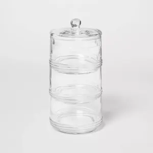 Tiered Canister Apothecary Glass Clear Elegant Storage for Bath Essentials, Spot Clean, 40.57oz