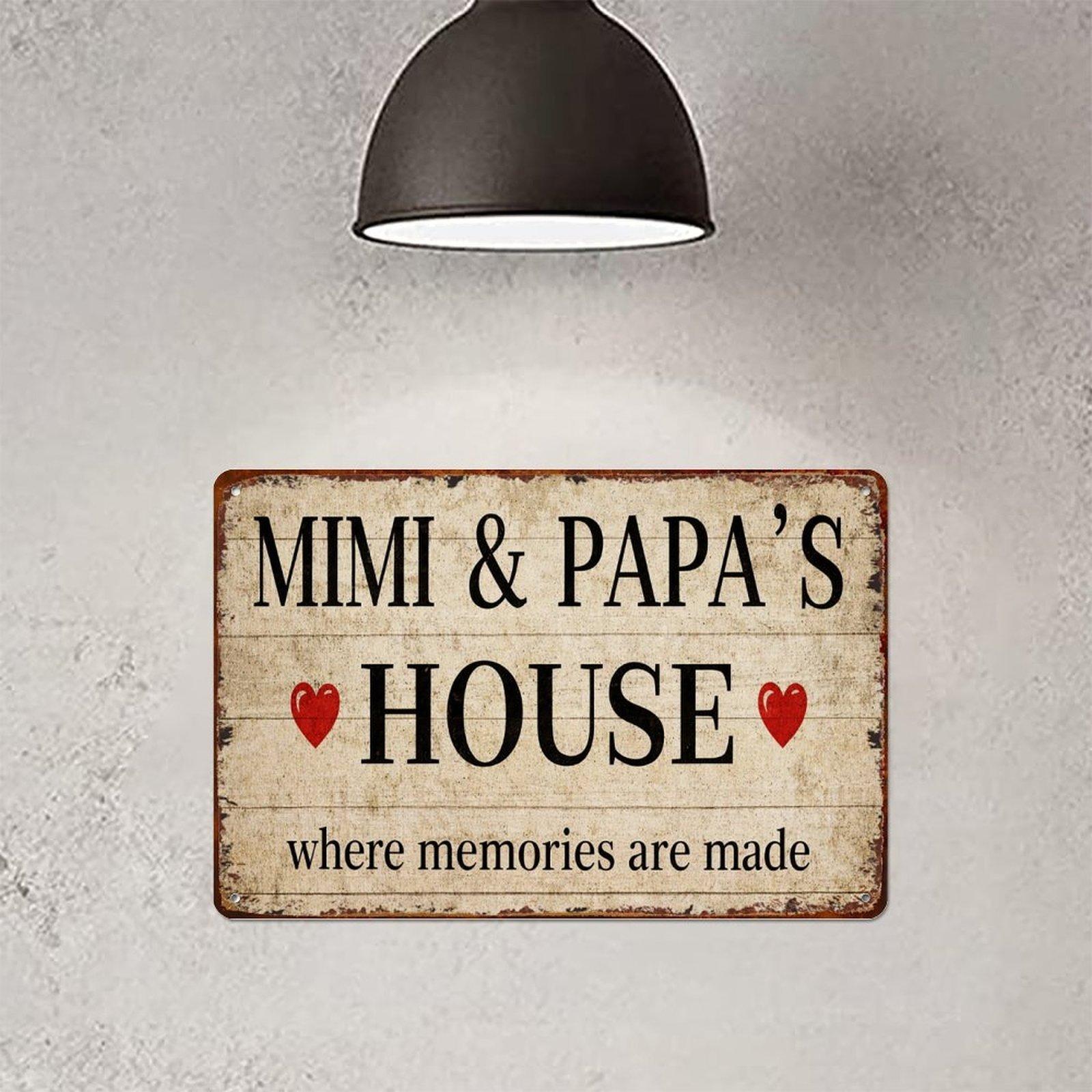 Mimi & Papa's House Vintage Metal Sign, Personalized Family Memory Wall Decor, 8x12 Inch