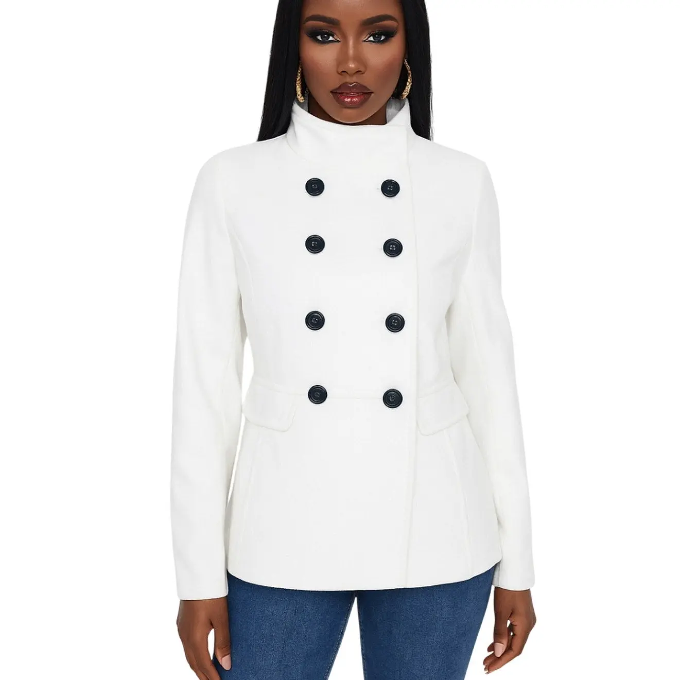 Old Navy Women’s Small White Peacoat Double Breasted Button Jacket