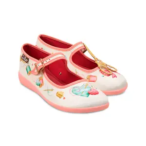 Hot Chocolate Design Tailor Made Mary Jane Flats – Sewing Print Shoes with Scissors Detail, Adjustable Buckle, Cushioned Insole