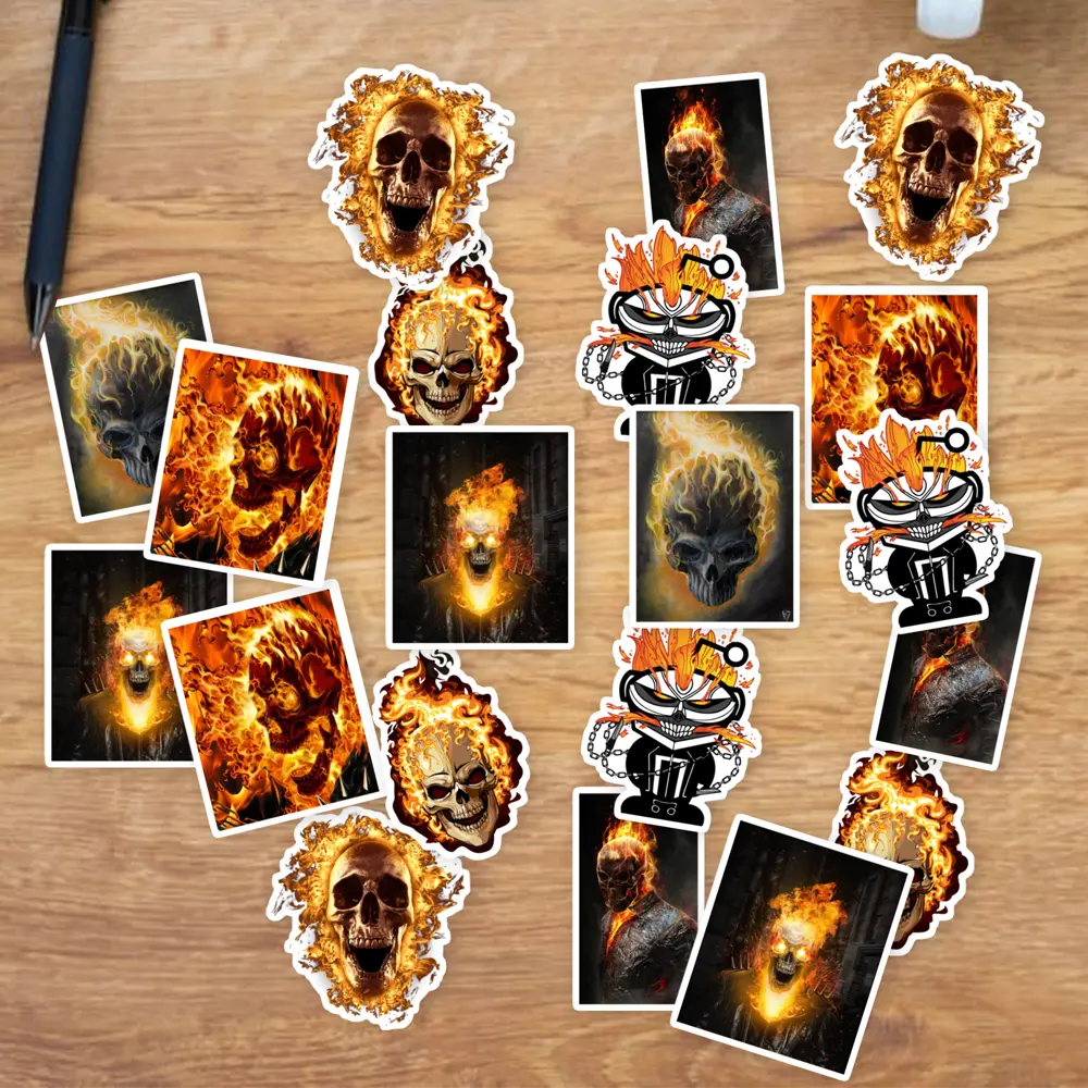 Stickers Pack 20 Pcs Fire Aesthetic Guitar Skull Luggage Ghost Skateboard Rider Bottle Car Colorful Waterproof Bumper Bike Vinyl Water Laptop