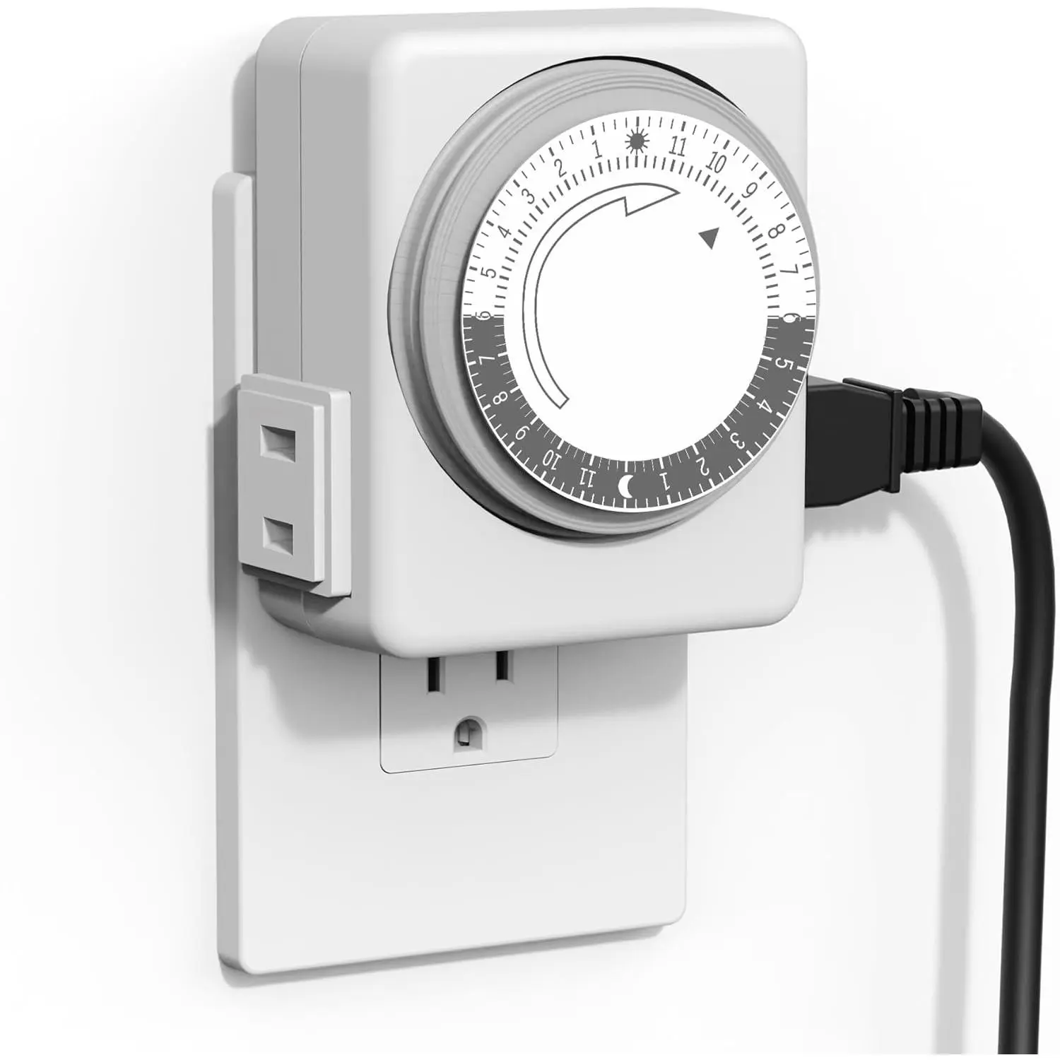Outlet Timer for Electrical Outlets Indoor, 24 Hour Mechanical Light Timers for Lamps, Dual 2-Prong Plug-in Outlets, 15-Minute Intervals, Heavy Duty Daily Cycle, 1 Pack