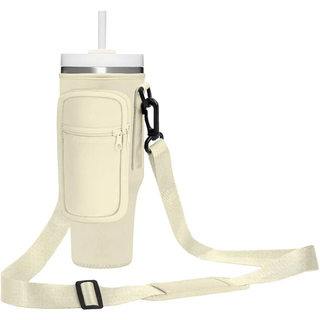 Cup Holder Carrier Bag with Strap and Pouch for Stanley Quencher 30/40oz Tumbler.Cup Crossbody Holder Bag Compatible with Stanley Cup for Hiking Travelling Camping.
